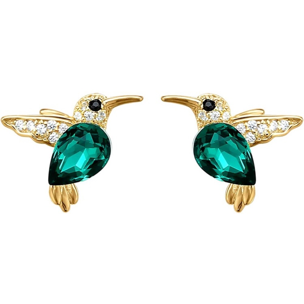 925 Sterling Silver Elegant Gold and Green Hummingbird Earrings